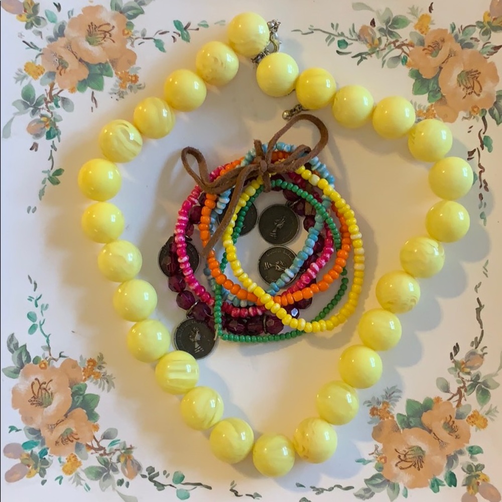 Yellow Bead Necklace and Bracelet Set